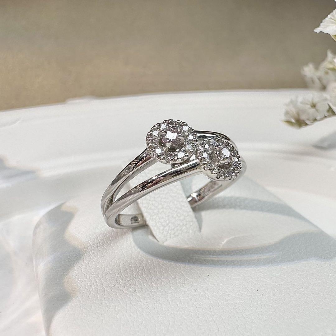 【美品】PT950 ダイヤモンド 0.06/0.09ct リング ツインデザイン