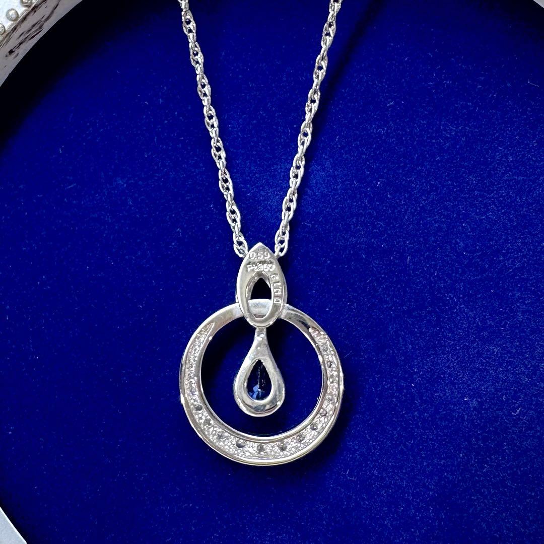 【美品】PT900 サファイア 0.59ct ダイヤ ネックレス
