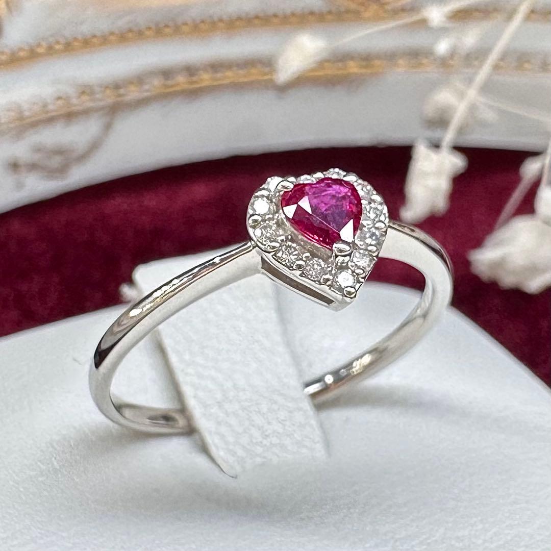 【美品】PT900 ルビー 0.16ct リング ハートカート