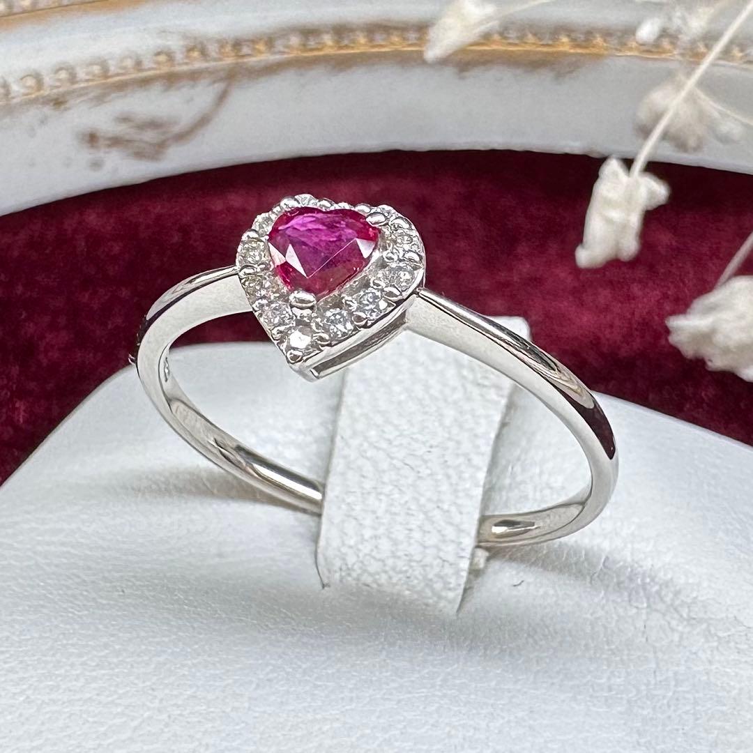 【美品】PT900 ルビー 0.16ct リング ハートカート