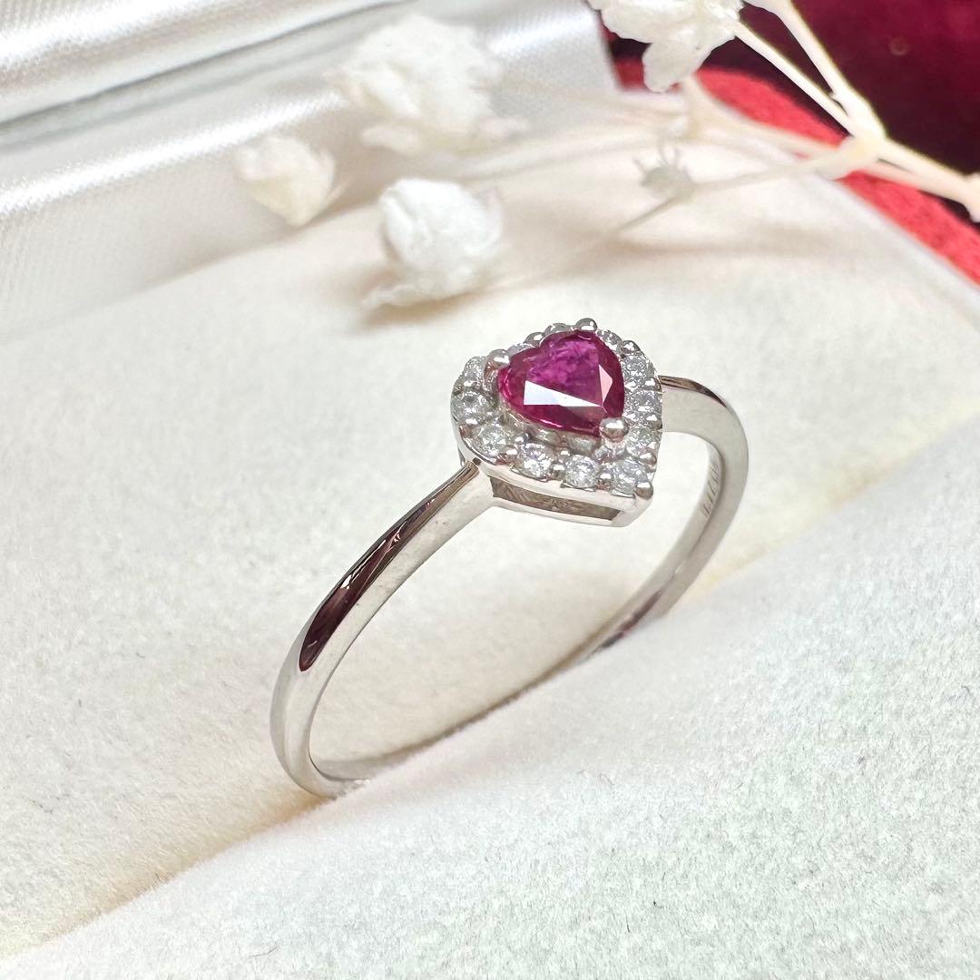 【美品】PT900 ルビー 0.16ct リング ハートカート