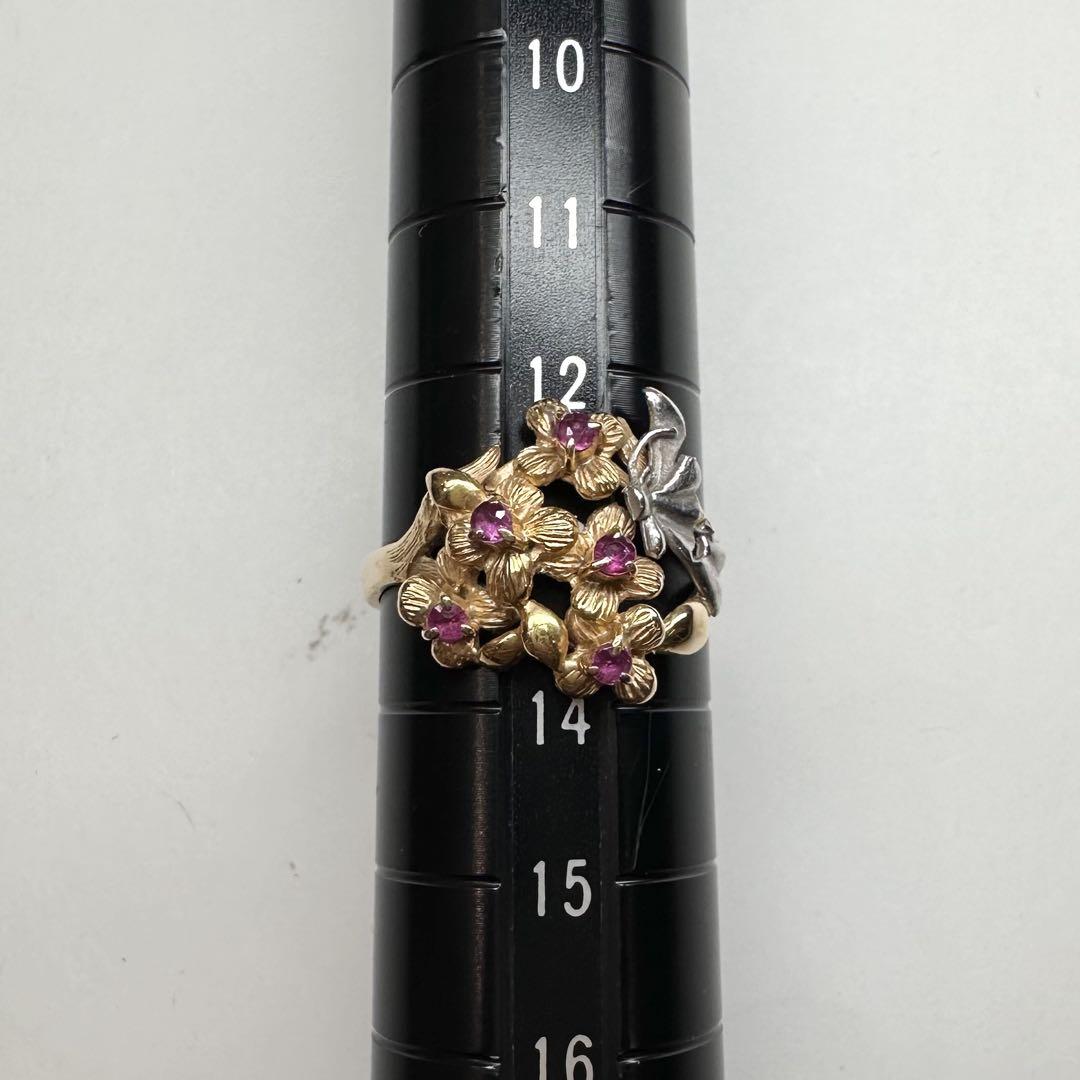 【美品】K18/PT900 コンビ フラワールビーリング　ヴィンテージ