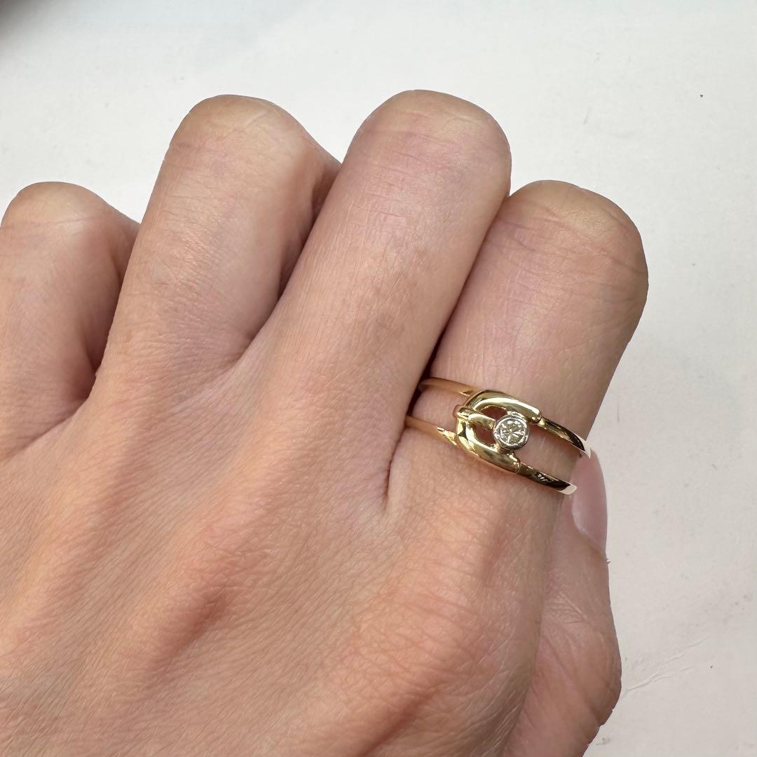 【美品】PT900/K18 ダイヤモンド 0.05ct リング ベルトタイプ