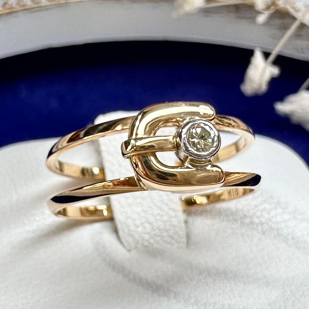【美品】PT900/K18 ダイヤモンド 0.05ct リング ベルトタイプ