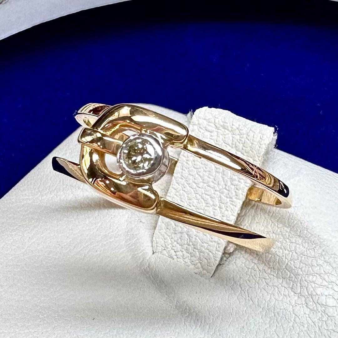 【美品】PT900/K18 ダイヤモンド 0.05ct リング ベルトタイプ