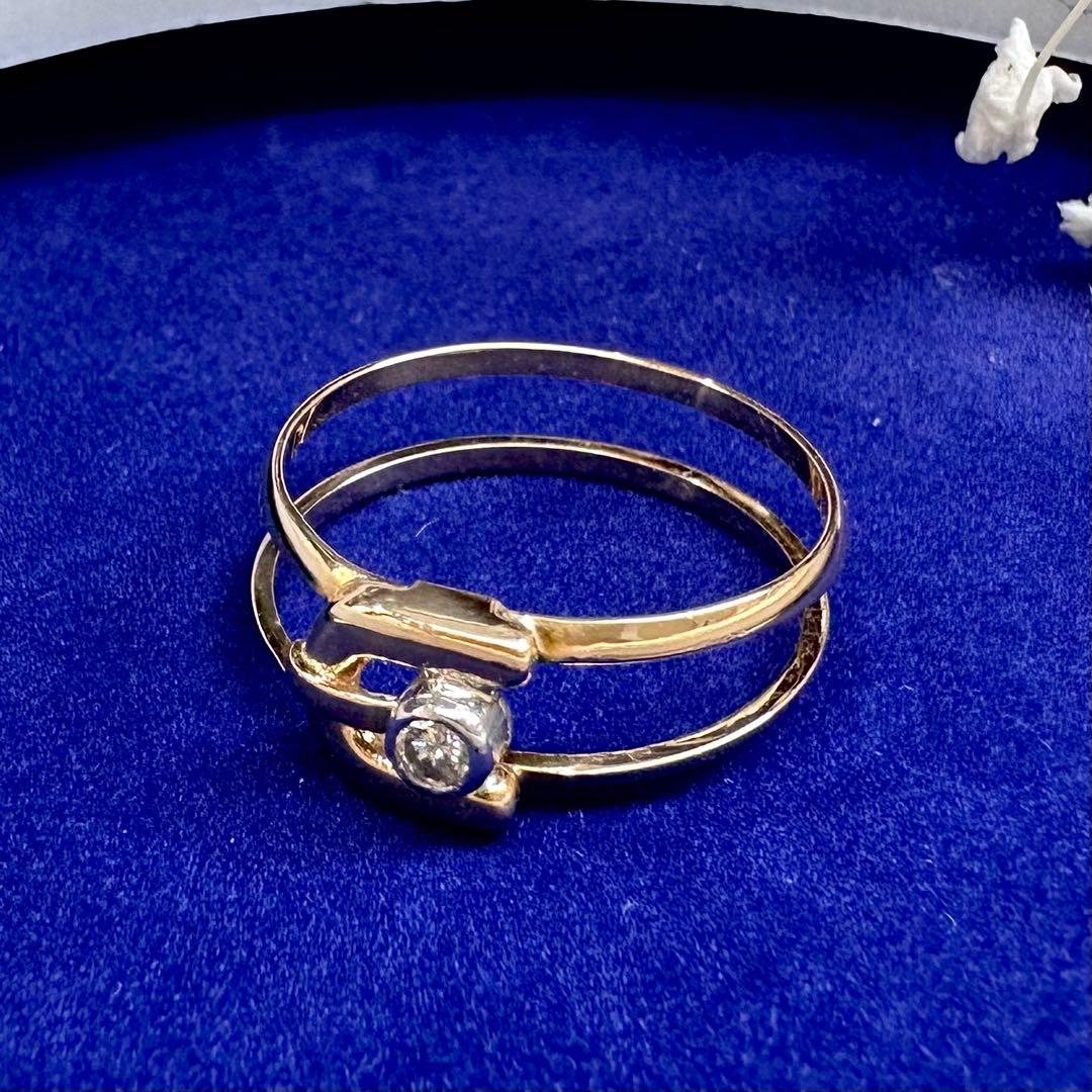 【美品】PT900/K18 ダイヤモンド 0.05ct リング ベルトタイプ