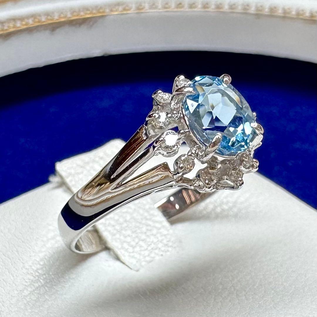 PT900 アクアマリン 0.70ct ダイヤモンド 取り巻きリング