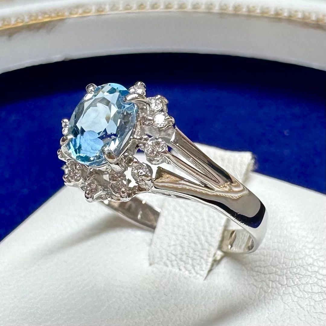 PT900 アクアマリン 0.70ct ダイヤモンド 取り巻きリング