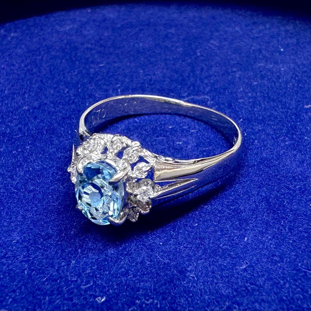 PT900 アクアマリン 0.70ct ダイヤモンド 取り巻きリング