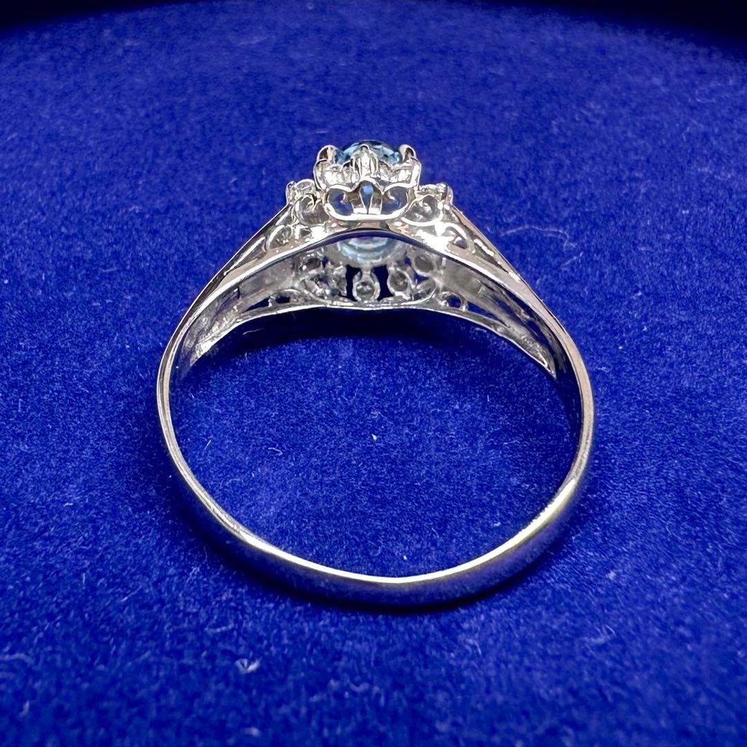 PT900 アクアマリン 0.70ct ダイヤモンド 取り巻きリング