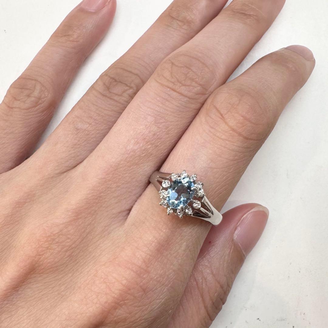 PT900 アクアマリン 0.70ct ダイヤモンド 取り巻きリング