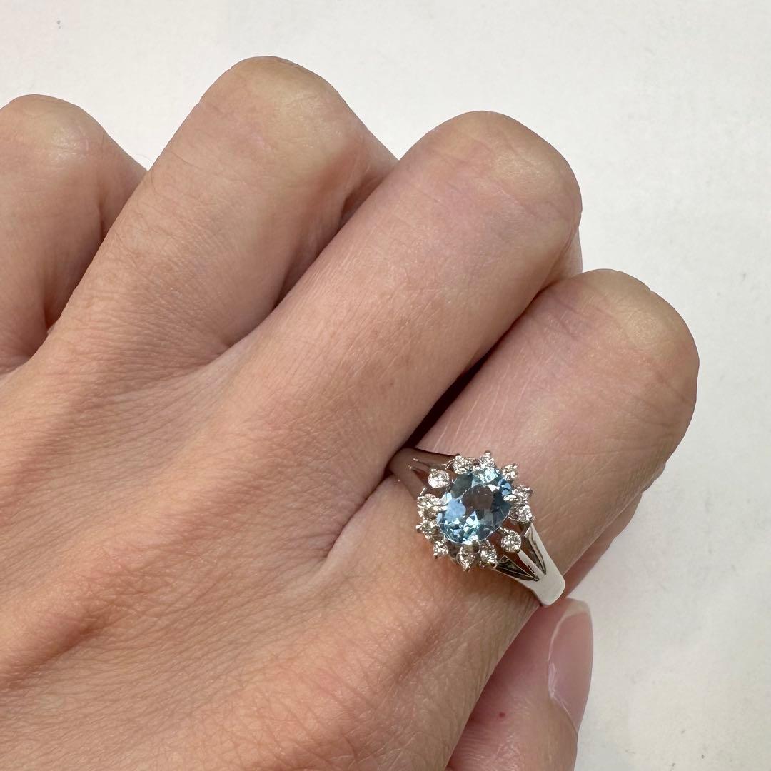 PT900 アクアマリン 0.70ct ダイヤモンド 取り巻きリング