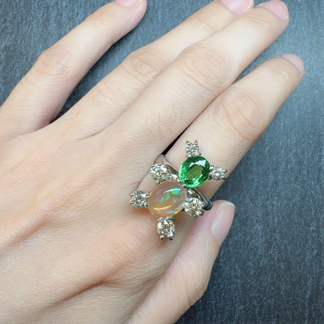 【K18】オパール 1.09ct／ツァボライト 1.3ct リング