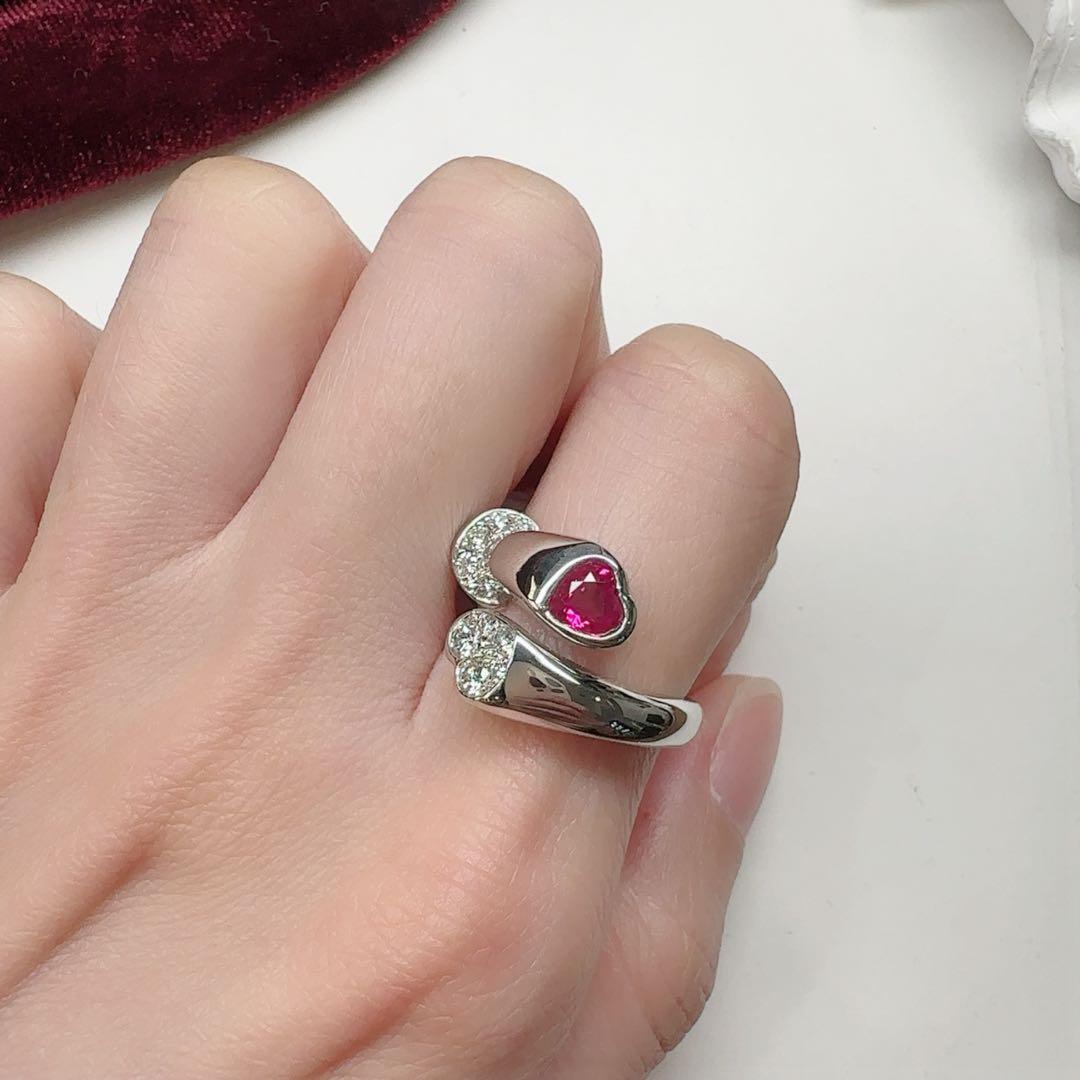 【K18】ルビー 0.589ct リング ハートモチーフ ダイヤ