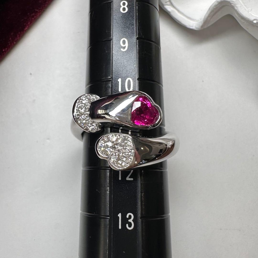 【K18】ルビー 0.589ct リング ハートモチーフ ダイヤ