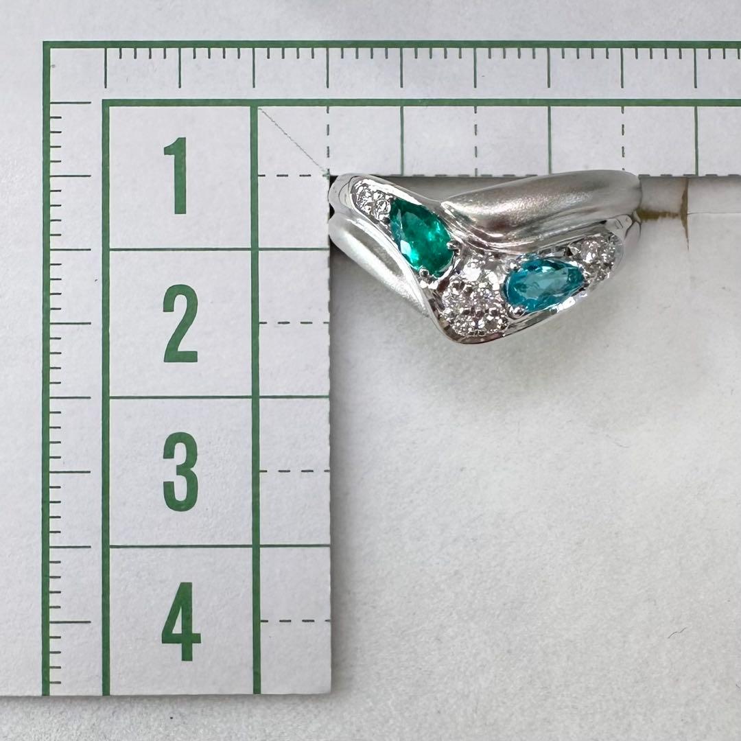 PT900 パライバトルマリン 0.11ct エメラルド 0.22ct リング