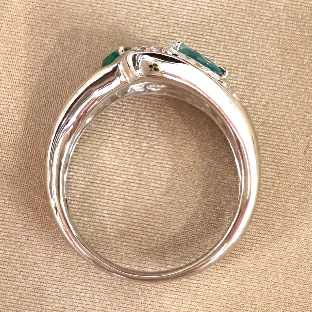 PT900 パライバトルマリン 0.11ct エメラルド 0.22ct リング