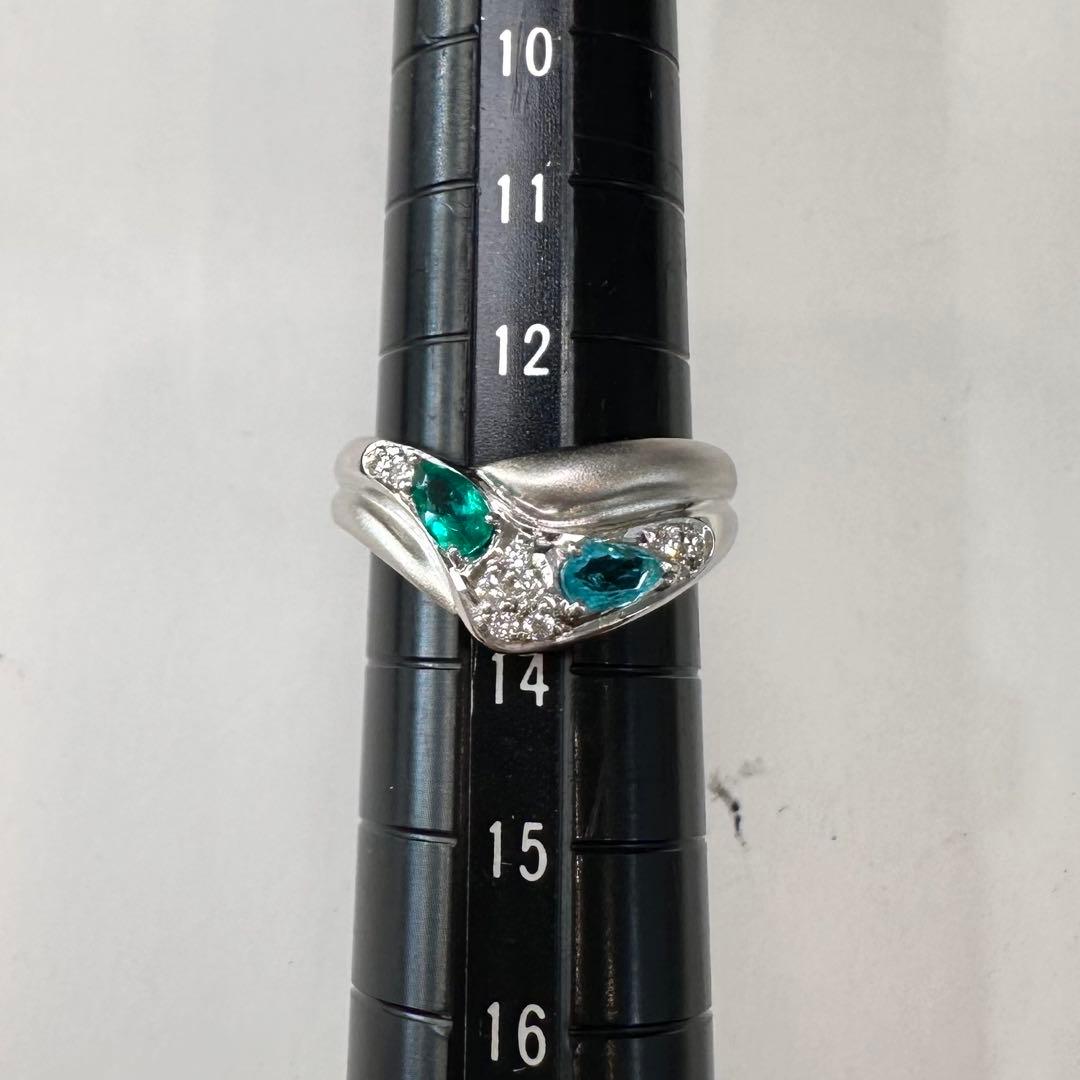 PT900 パライバトルマリン 0.11ct エメラルド 0.22ct リング