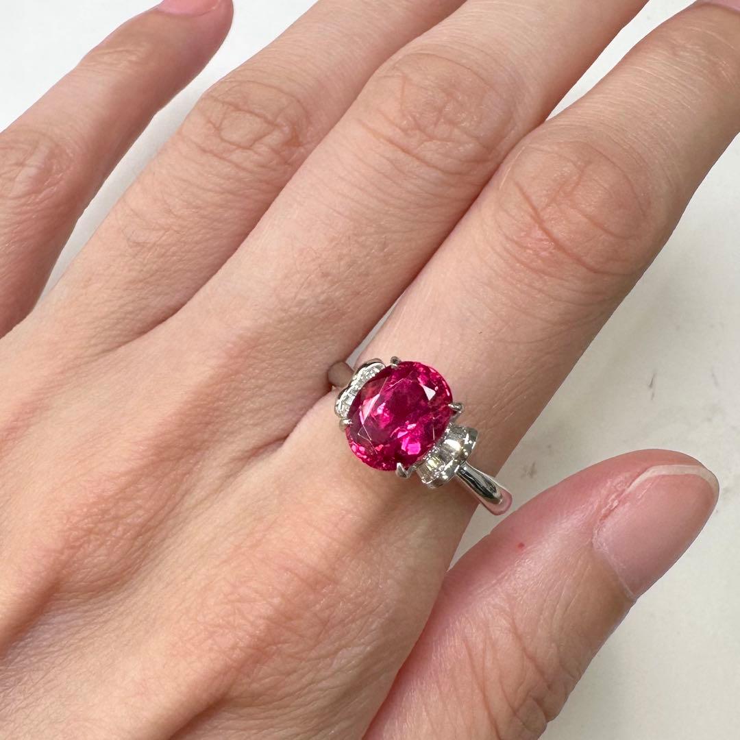 PT900 ルベライト ダイヤ リング 大粒 2.8ct
