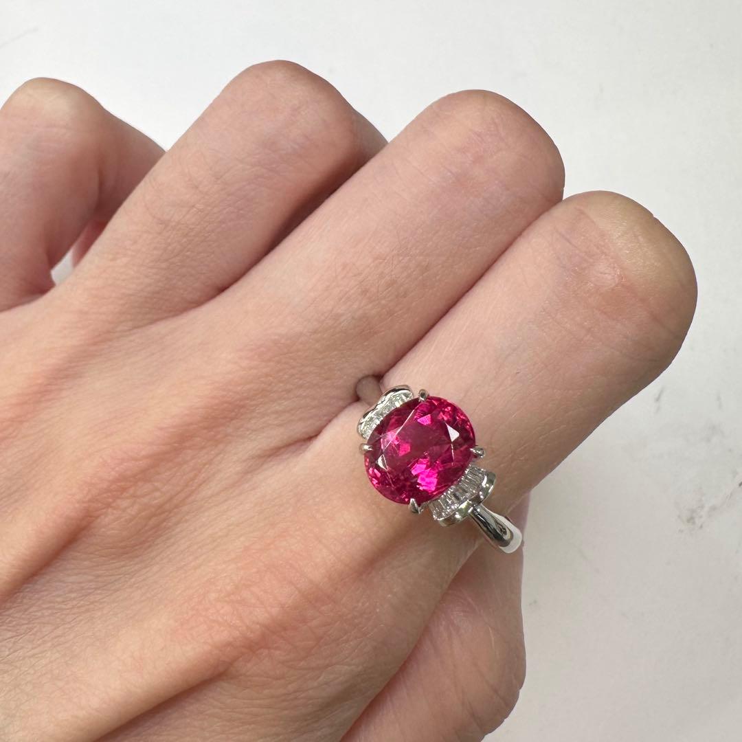 PT900 ルベライト ダイヤ リング 大粒 2.8ct