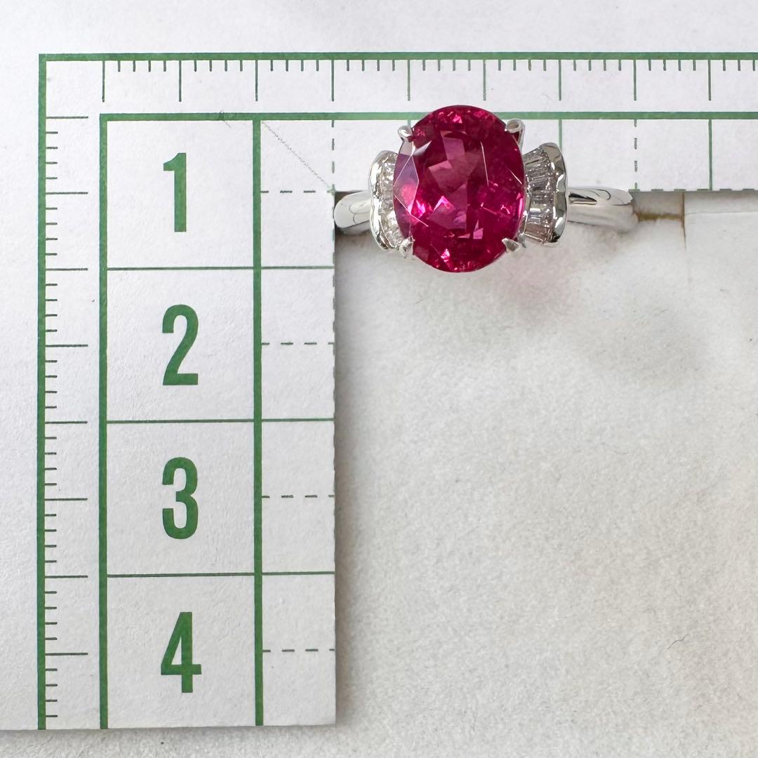PT900 ルベライト ダイヤ リング 大粒 2.8ct