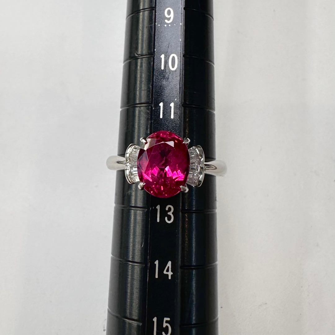 PT900 ルベライト ダイヤ リング 大粒 2.8ct