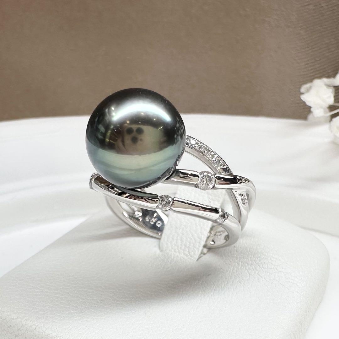 【美品】PT900 黒蝶パール 11mm リング 真珠