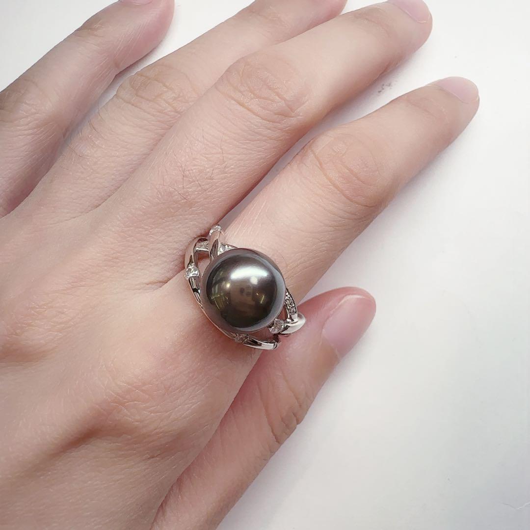 【美品】PT900 黒蝶パール 11mm リング 真珠