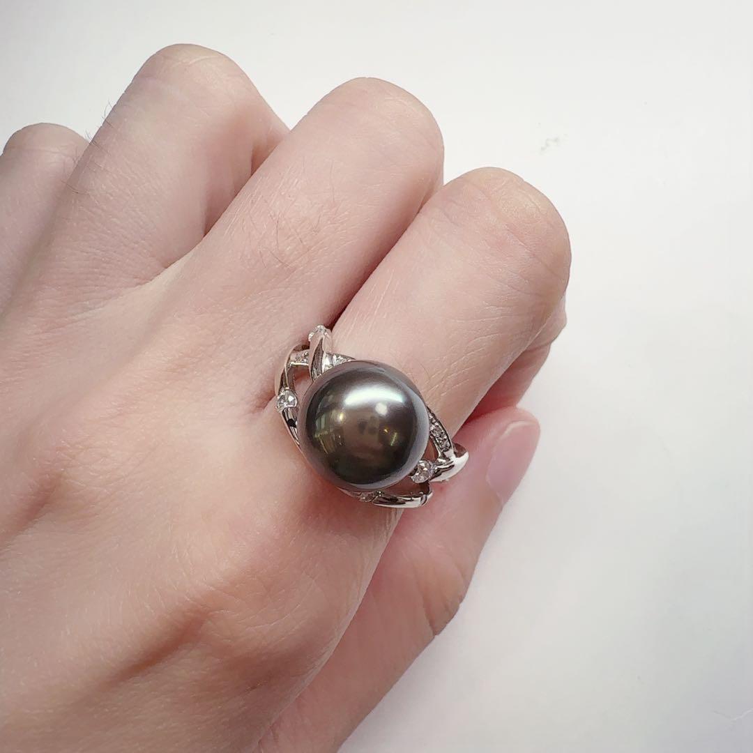 【美品】PT900 黒蝶パール 11mm リング 真珠