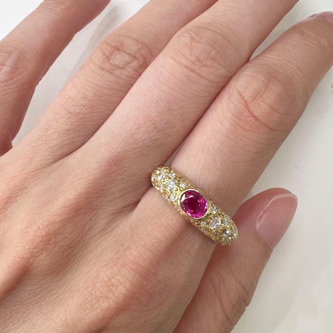 K18 ルビー ダイヤモンド ベゼル リング 0.65ct