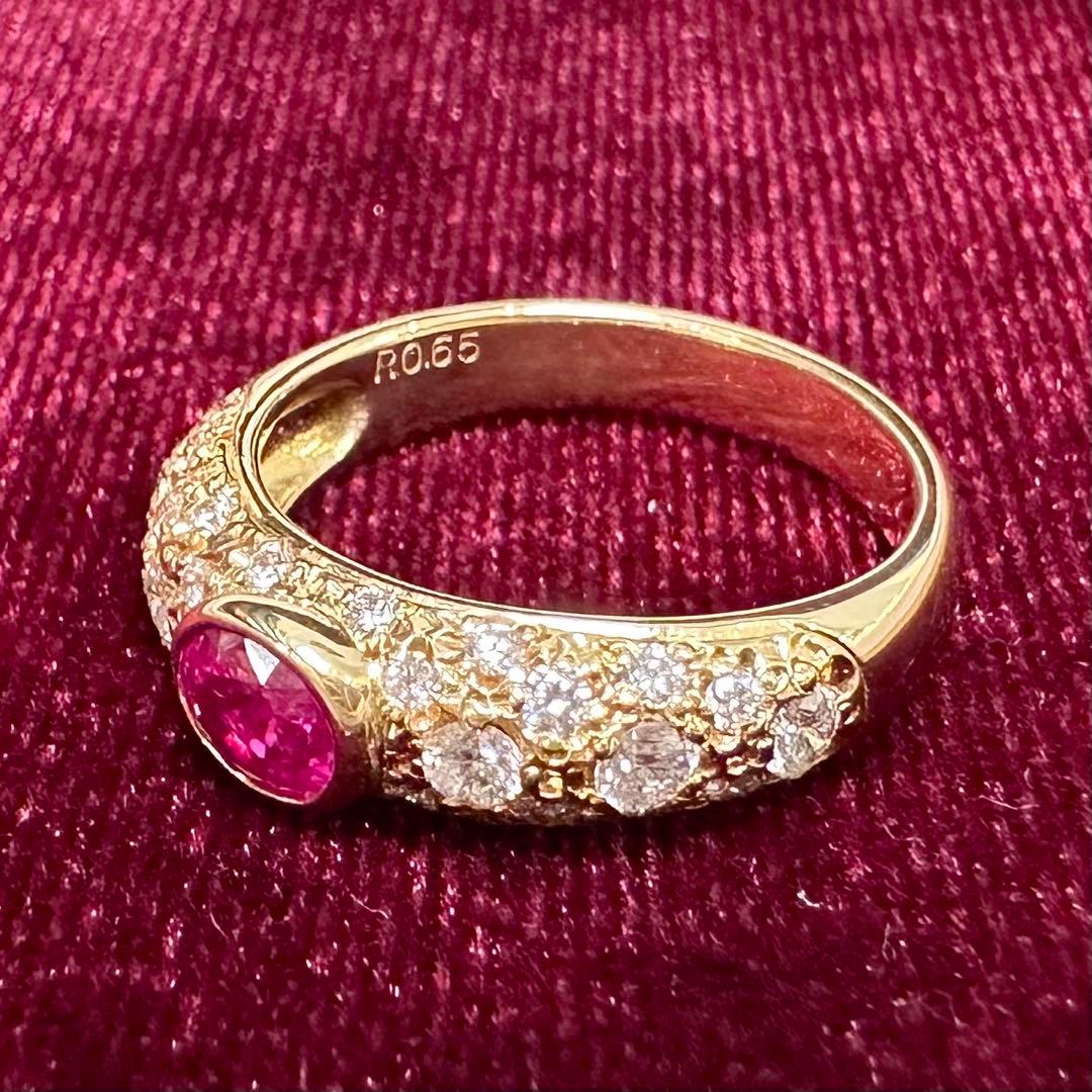 K18 ルビー ダイヤモンド ベゼル リング 0.65ct