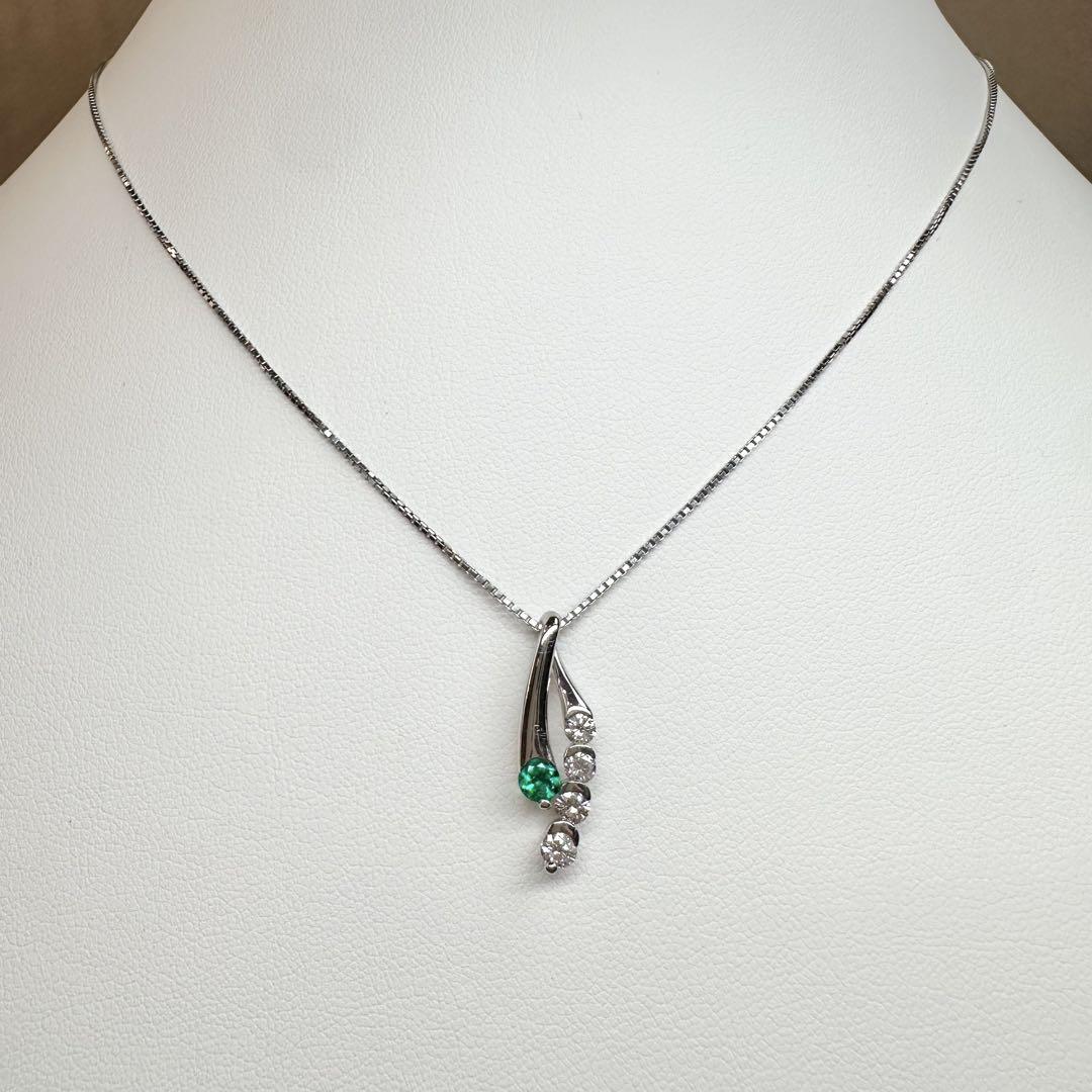 【美品】PT900 エメラルド 0.18ct ダイヤモンド ネックレス
