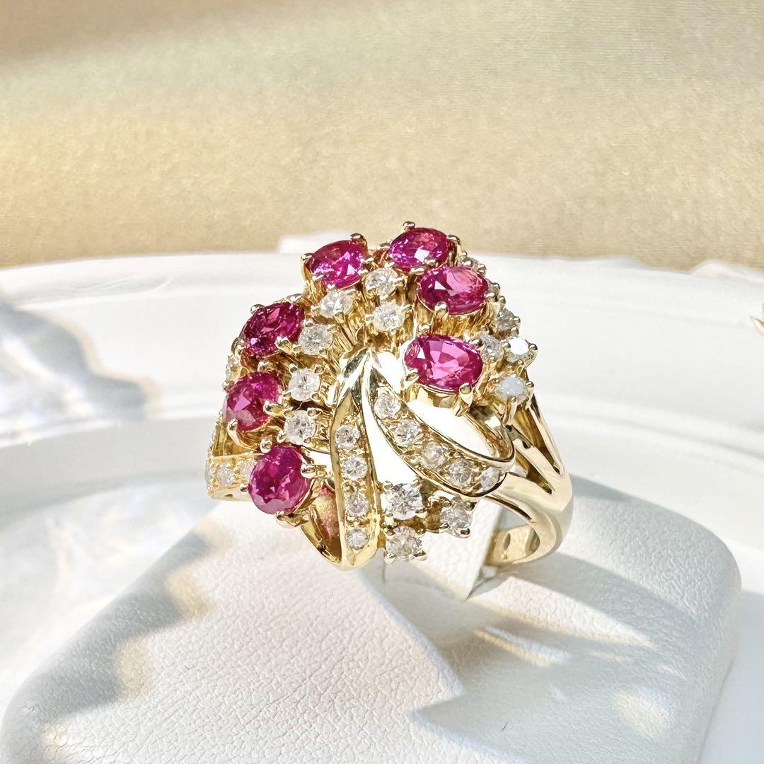 【美品】K18 ルビー 1.62ct リング ダイヤ 花束