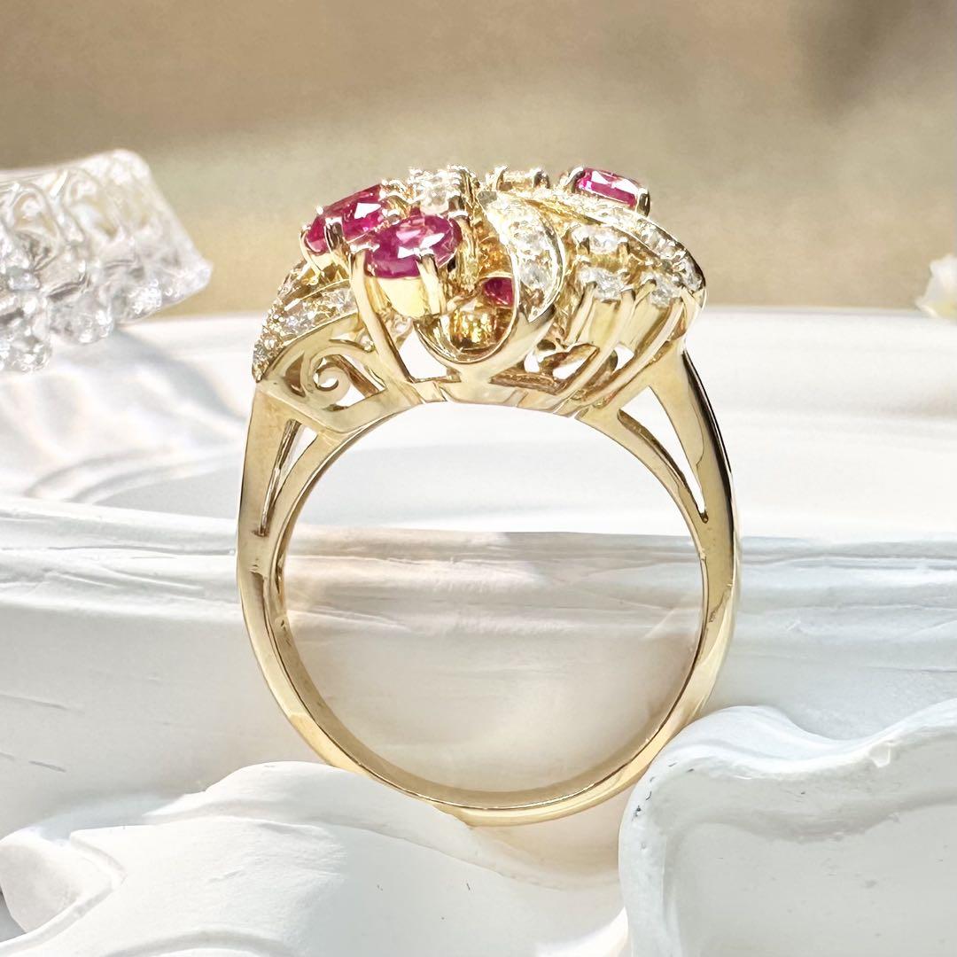 【美品】K18 ルビー 1.62ct リング ダイヤ 花束
