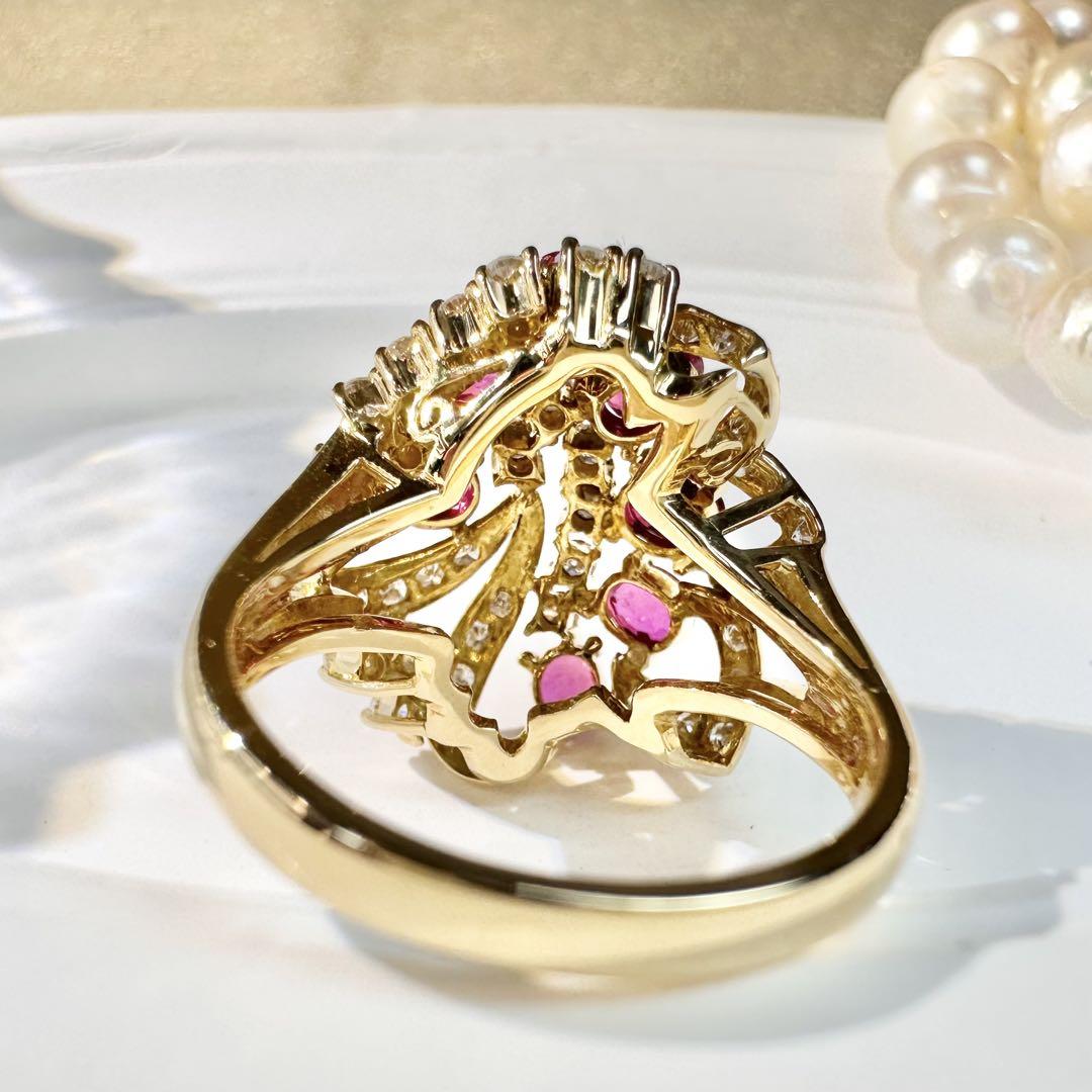 【美品】K18 ルビー 1.62ct リング ダイヤ 花束