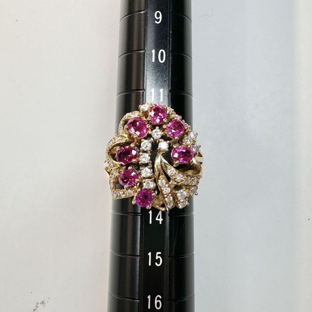 【美品】K18 ルビー 1.62ct リング ダイヤ 花束