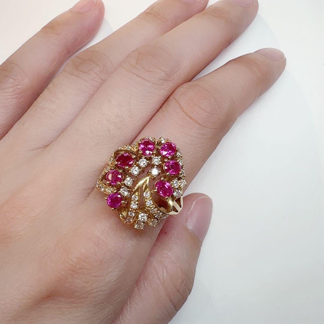 【美品】K18 ルビー 1.62ct リング ダイヤ 花束