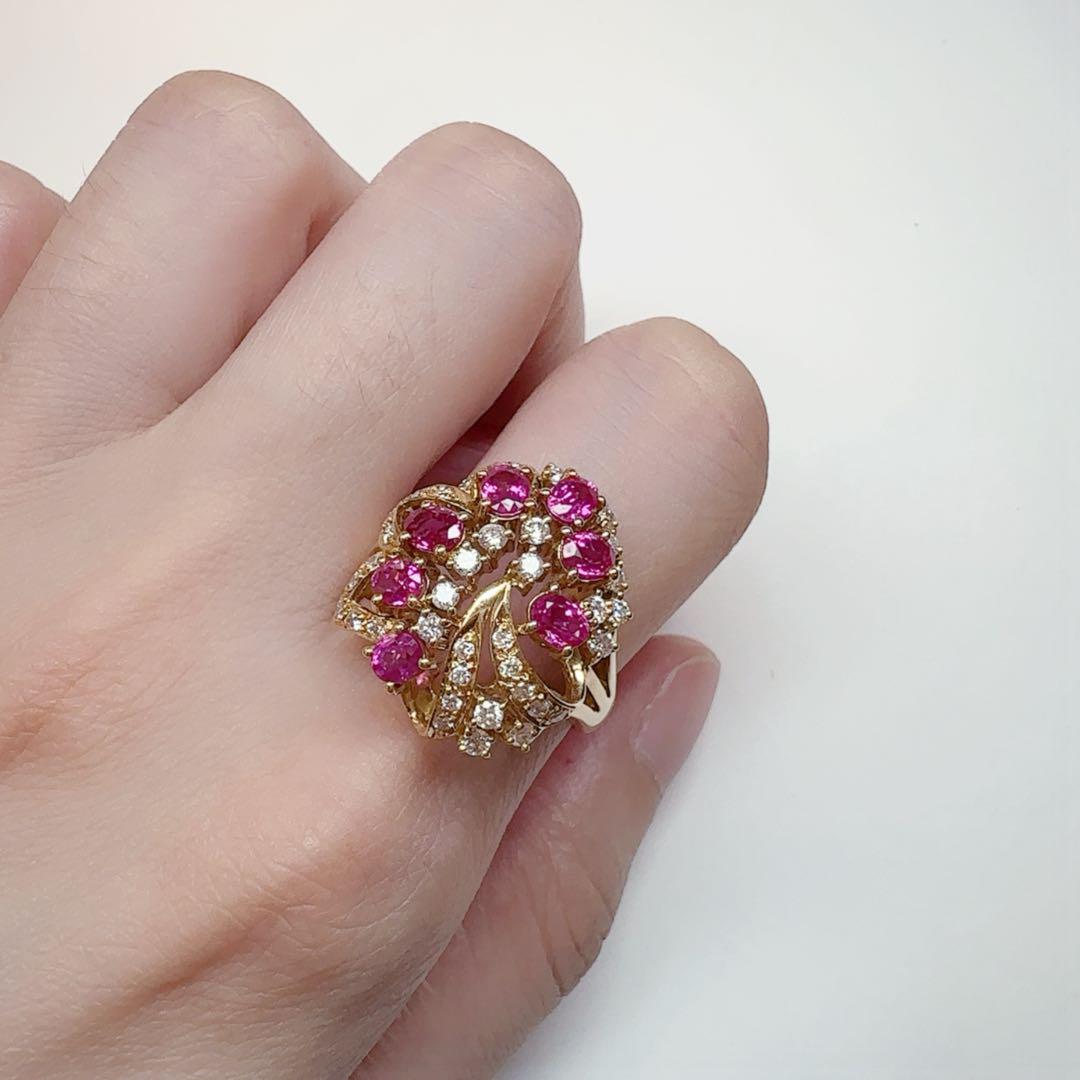【美品】K18 ルビー 1.62ct リング ダイヤ 花束