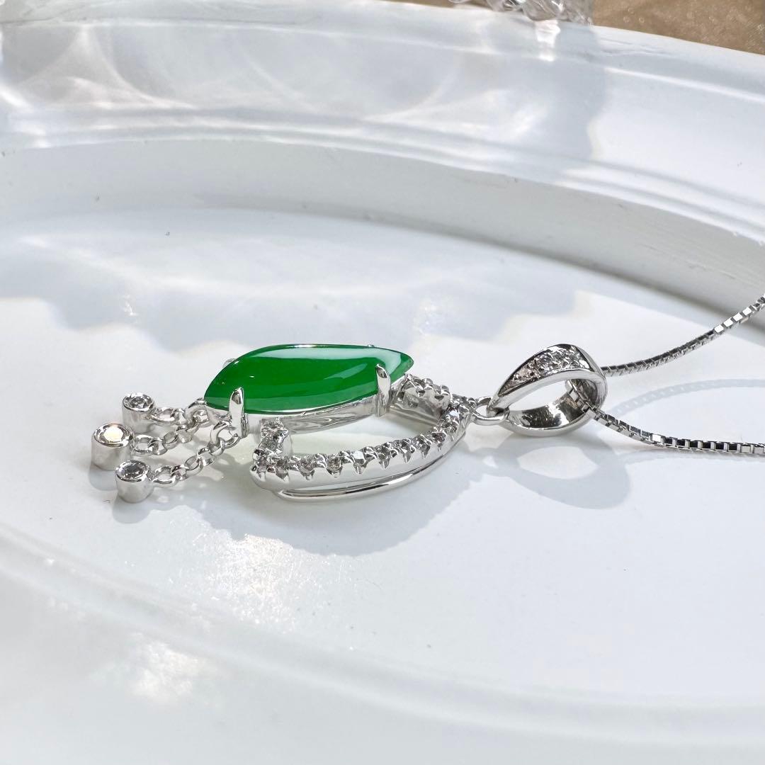 【美品】PT900 翡翠 1.39ct ダイヤモンド ネックレス