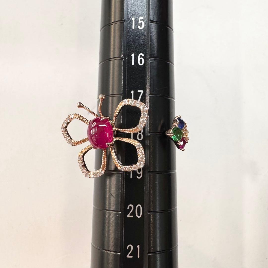 【K18】ルビー 1.21ct リング バタフライ フリーサイズ