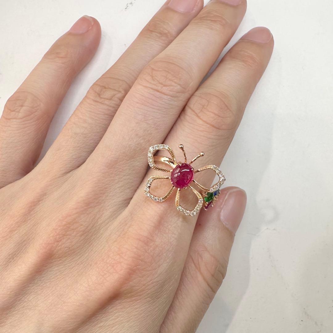 【K18】ルビー 1.21ct リング バタフライ フリーサイズ