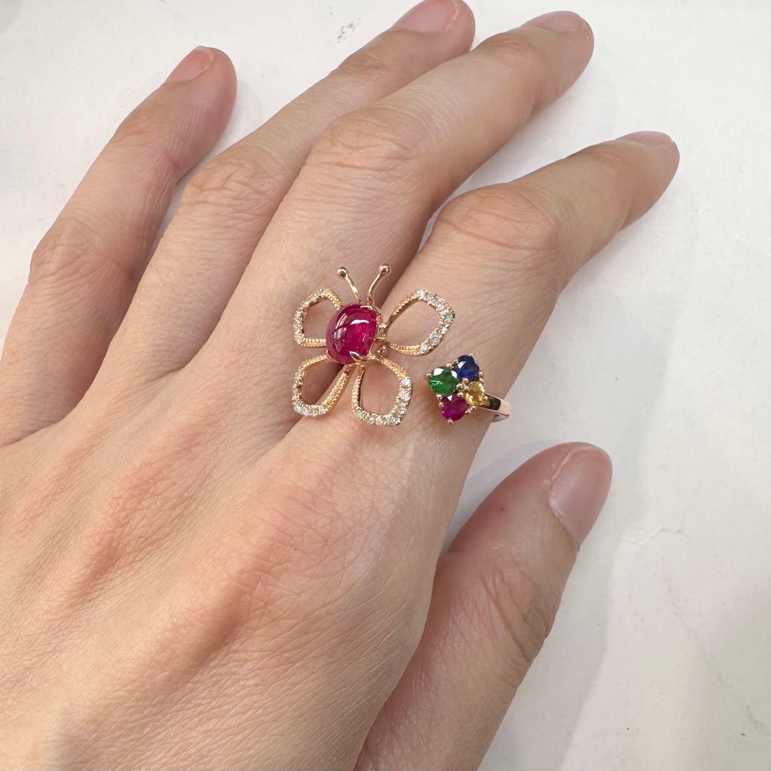 【K18】ルビー 1.21ct リング バタフライ フリーサイズ