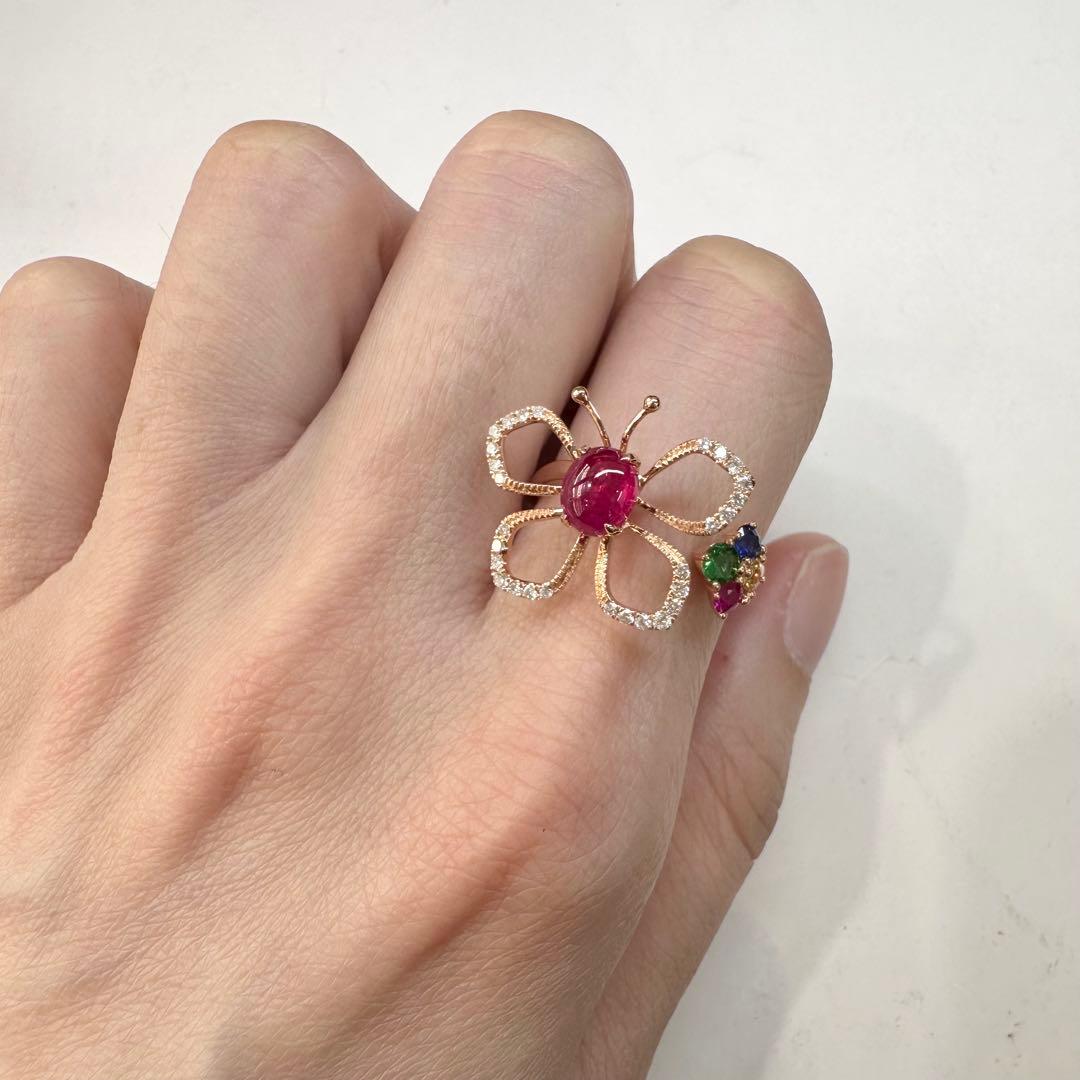 【K18】ルビー 1.21ct リング バタフライ フリーサイズ