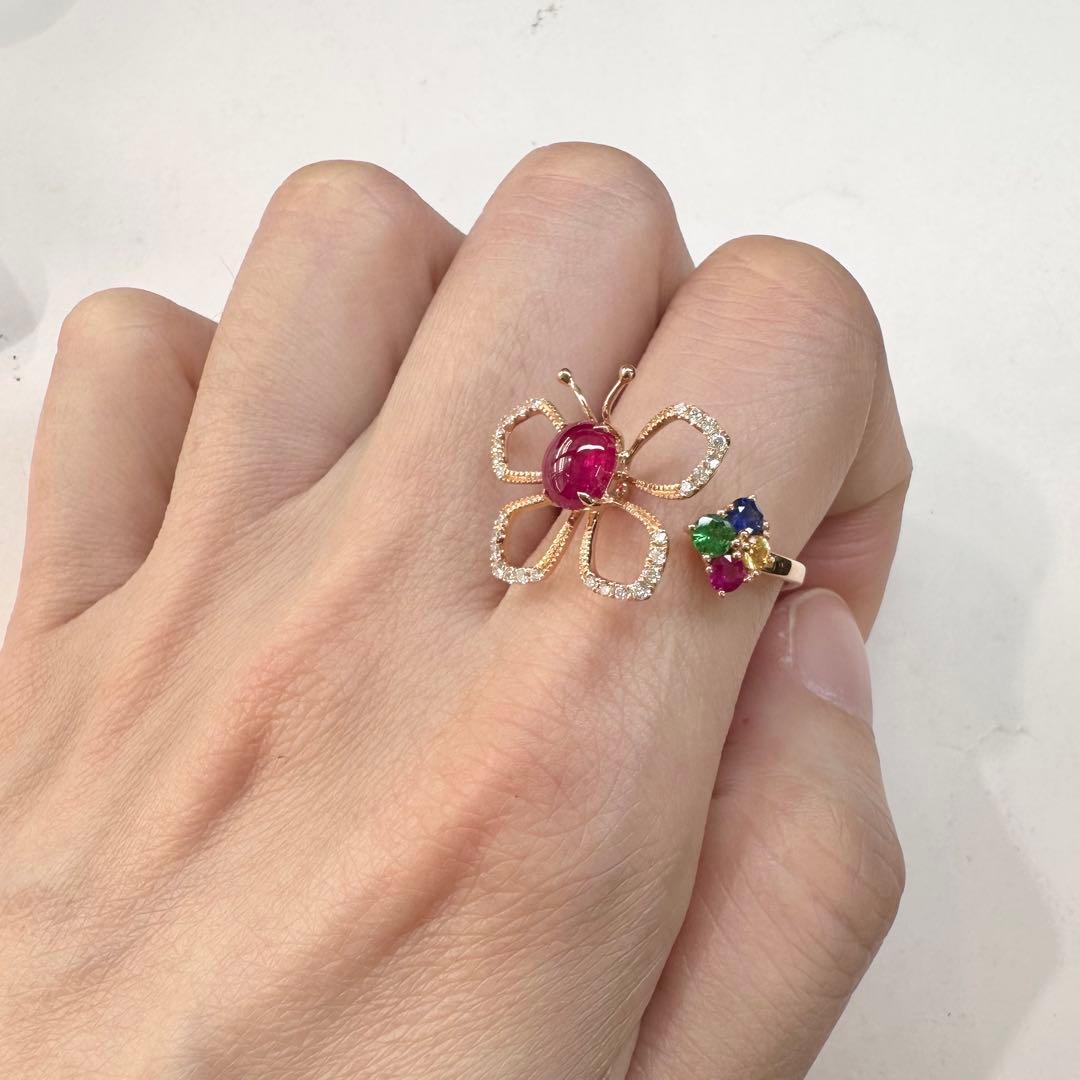 【K18】ルビー 1.21ct リング バタフライ フリーサイズ