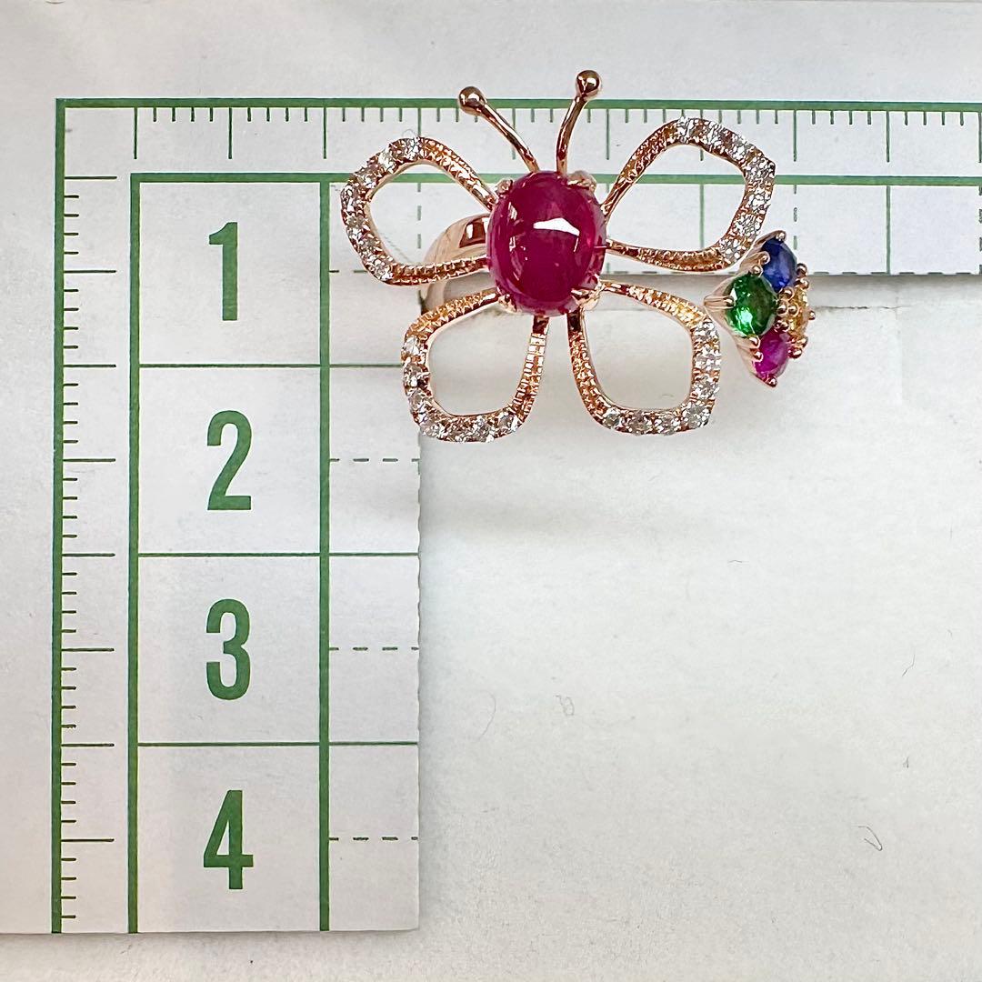 【K18】ルビー 1.21ct リング バタフライ フリーサイズ