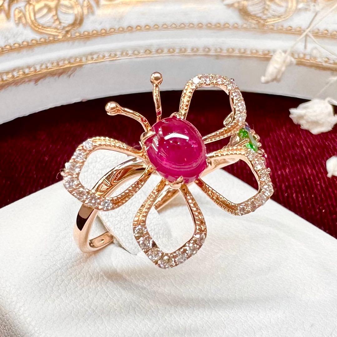 【K18】ルビー 1.21ct リング バタフライ フリーサイズ