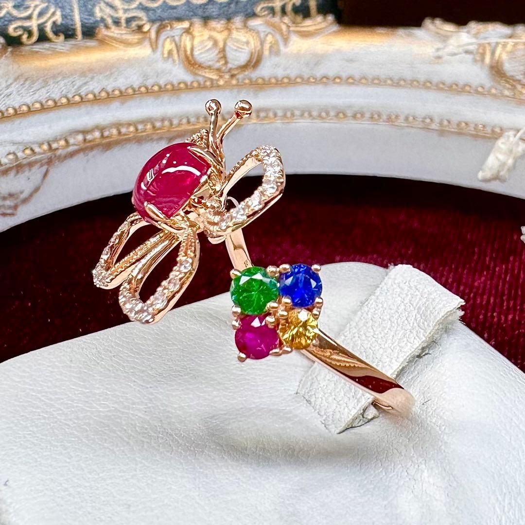 【K18】ルビー 1.21ct リング バタフライ フリーサイズ