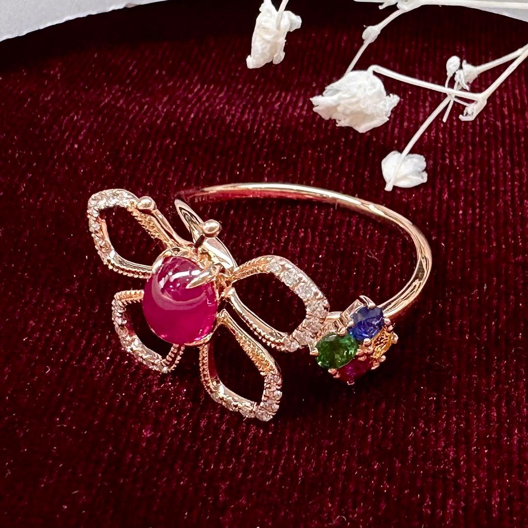 【K18】ルビー 1.21ct リング バタフライ フリーサイズ