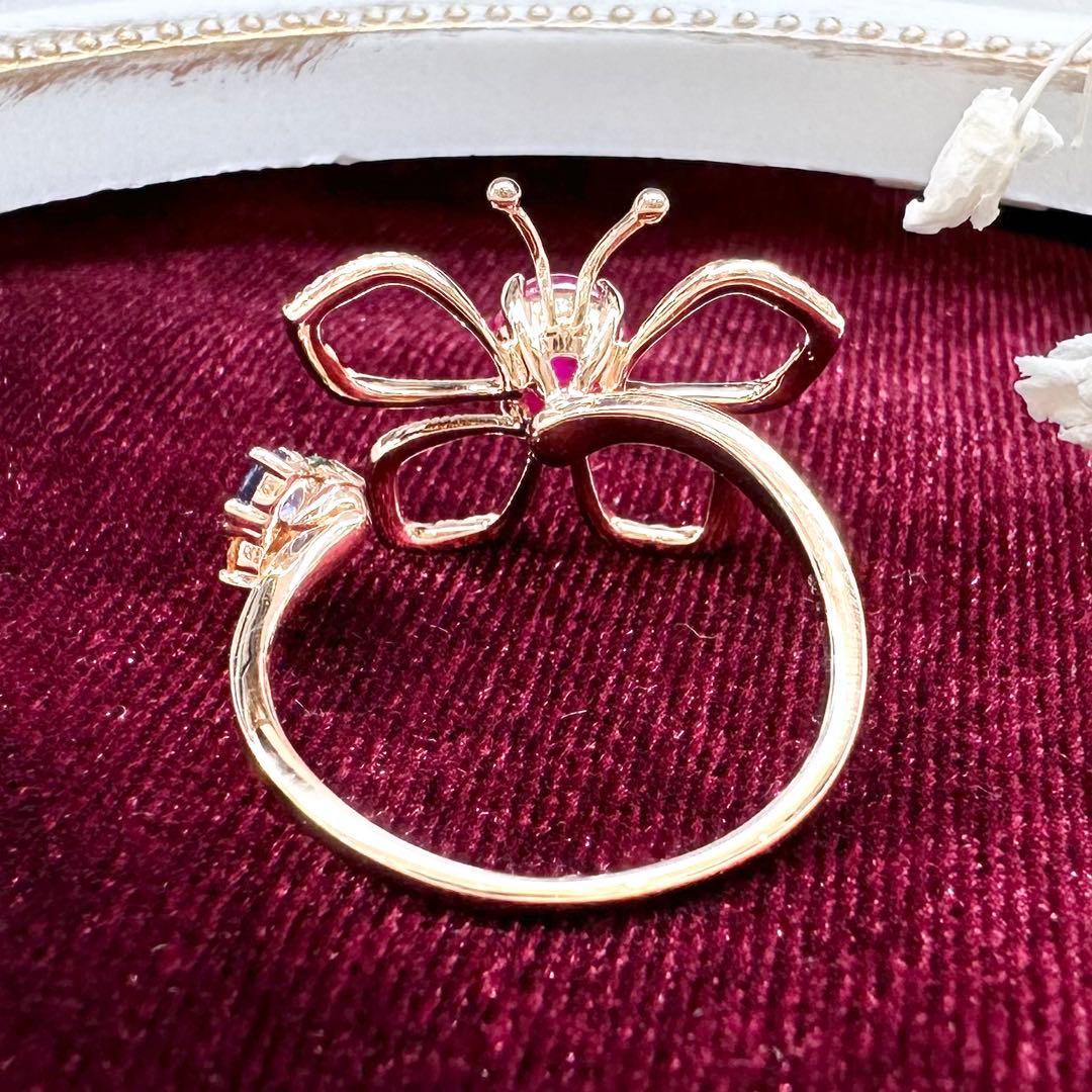 【K18】ルビー 1.21ct リング バタフライ フリーサイズ