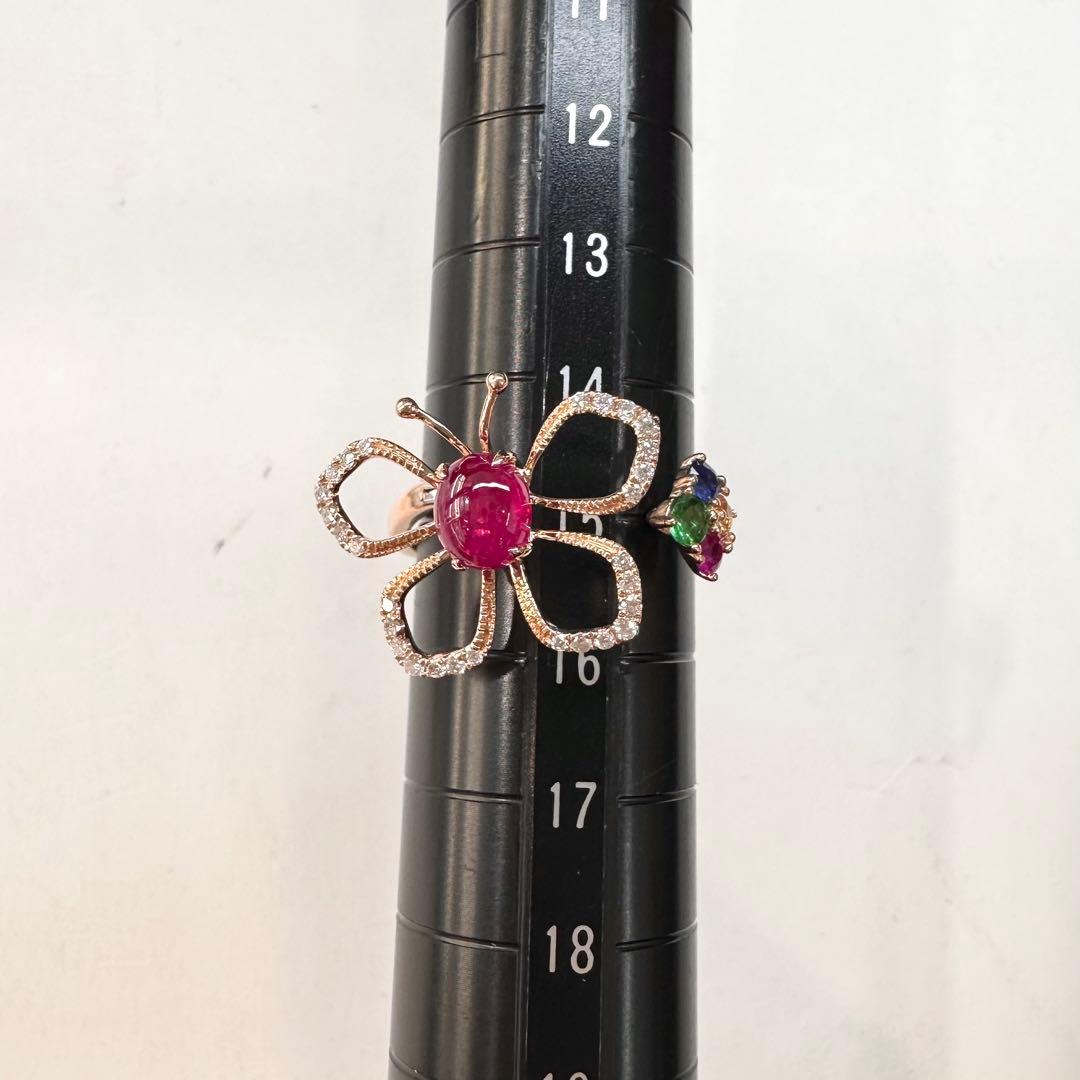 【K18】ルビー 1.21ct リング バタフライ フリーサイズ